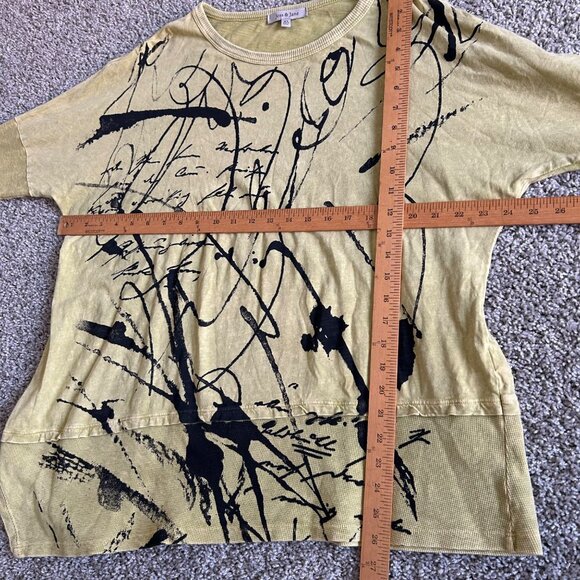 Jess & Jane Womens XL Tunic Top Yellow Abstract Print 3/4 Sleeves USA Made - Picture 9 of 10
